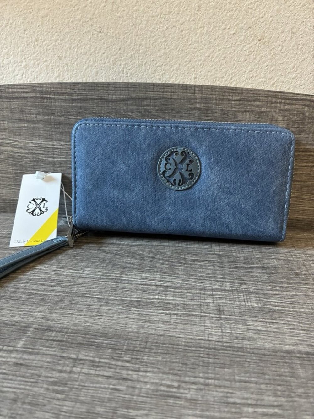Christian LeCroix AMES Double Zip Wallet In The Color Denim 9” x 7.5” x 3”